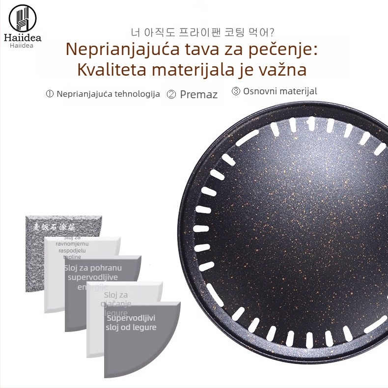 Korejskog stila okrugla aluminijska ploča za roštilj, bezdimna, s nelepivom površinom, višefunkcionalna, lako se čisti