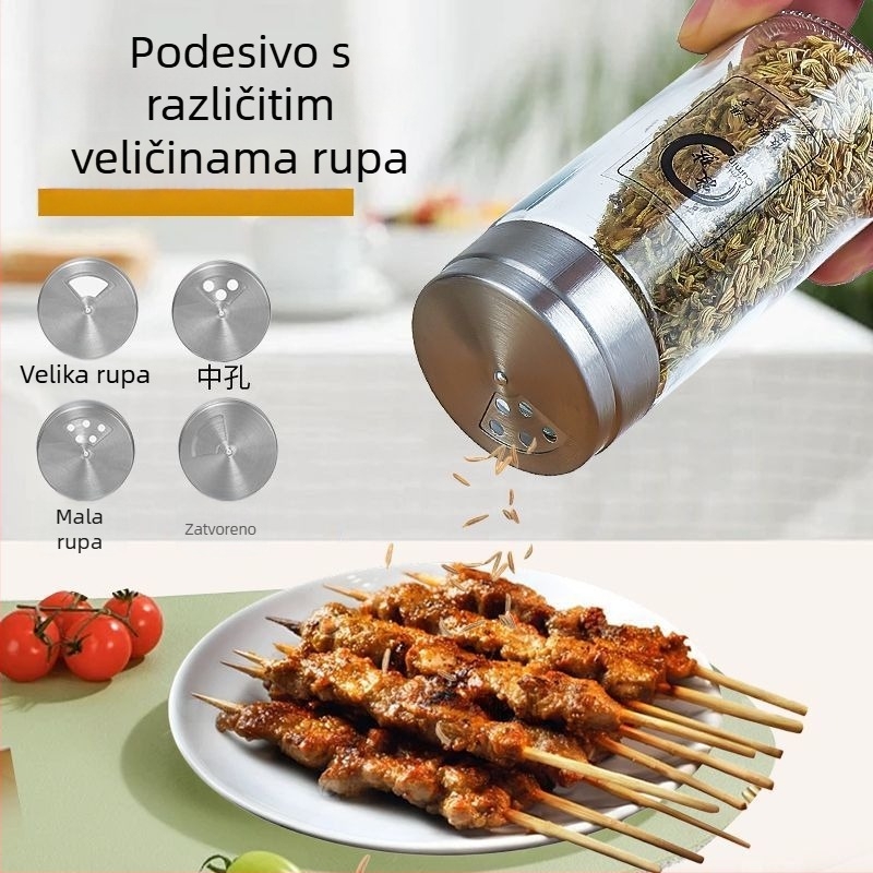 Stakleni set posuda za začine: papar, sol i MSG — moderni minimalistički dizajn, posude za čvrste začine, mogućnost logotipa