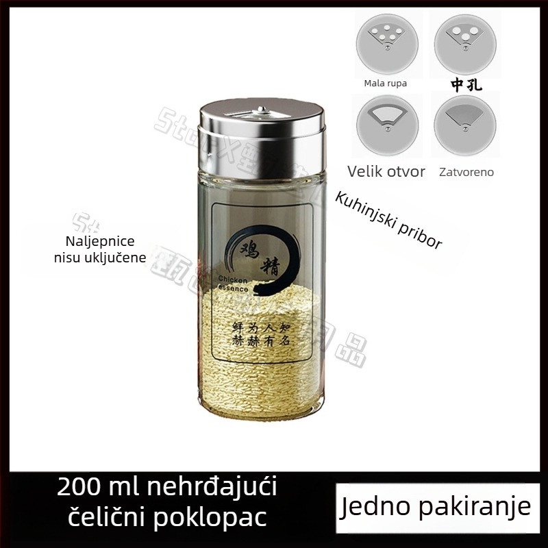 Stakleni set posuda za začine: papar, sol i MSG — moderni minimalistički dizajn, posude za čvrste začine, mogućnost logotipa