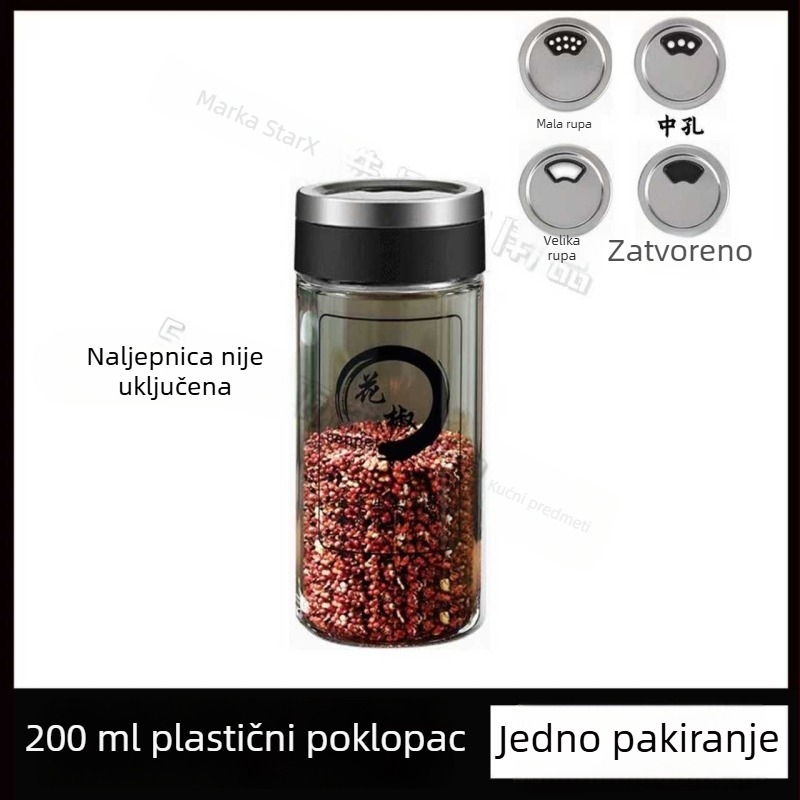 Stakleni set posuda za začine: papar, sol i MSG — moderni minimalistički dizajn, posude za čvrste začine, mogućnost logotipa