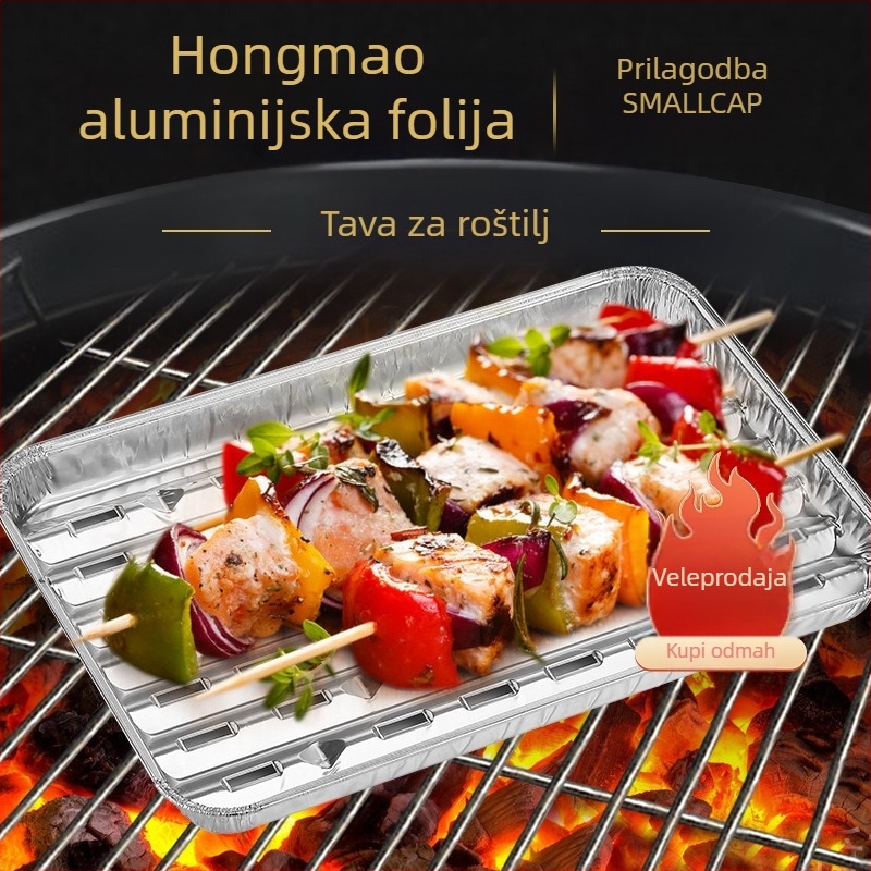 Jednokratna aluminijska folija kutija za vanjski BBQ, plitka pravokutna posuda za pečenje, kompatibilna s mikrovalnom, biološki razgradiva
