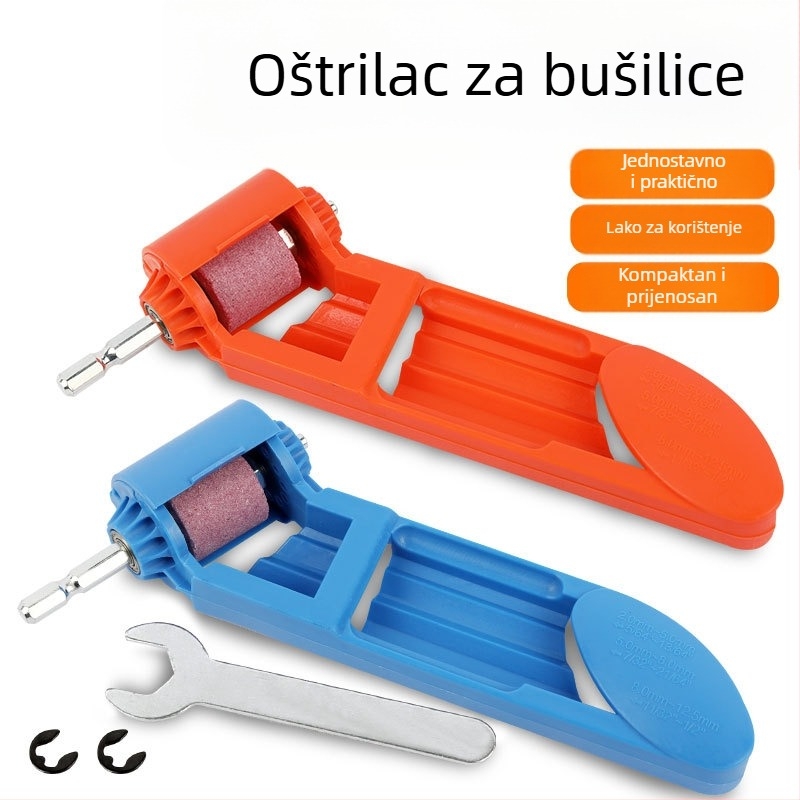 Prijenosni set alata za oštrenje svrdla i brusećih diskova, za ručne električne bušilice, plastična konstrukcija
