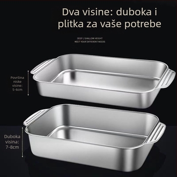 Nerđajući čelik, pravokutna gril ploča, mikrovalna sigurnost, kompatibilnost s indukcijom, elektrolitska površina