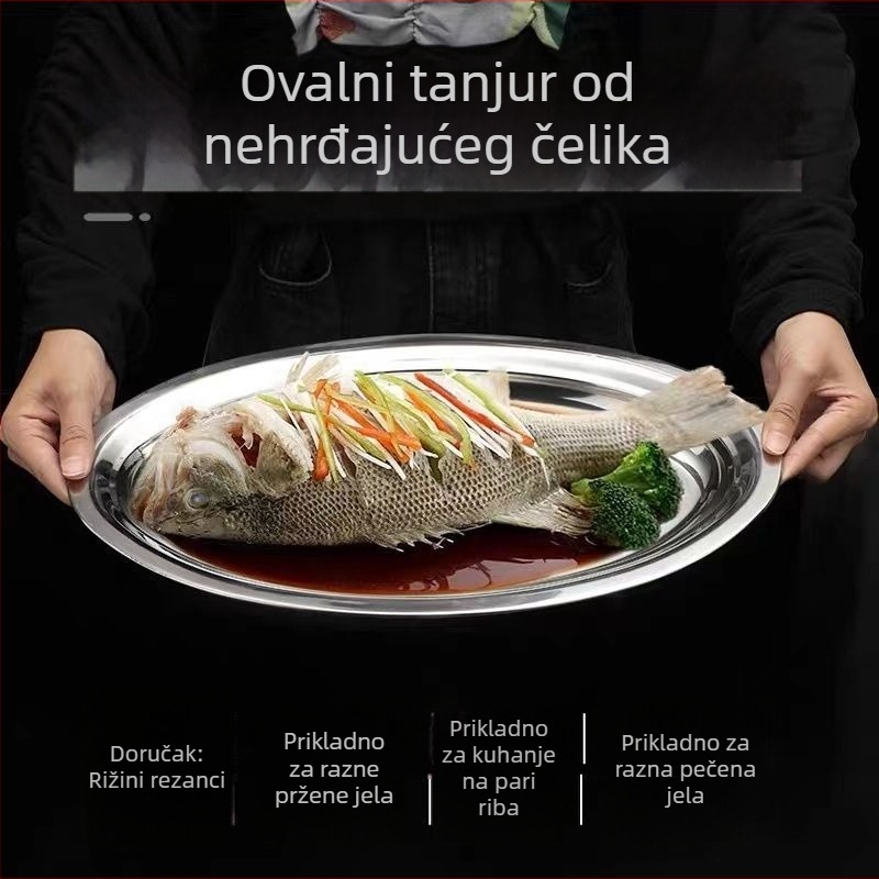 Tava za ribu od nehrđajućeg čelika, nepravilnog oblika, polirana površina, pogodna za mikrovalnu pećnicu, mogućnost prilagođavanja logotipa