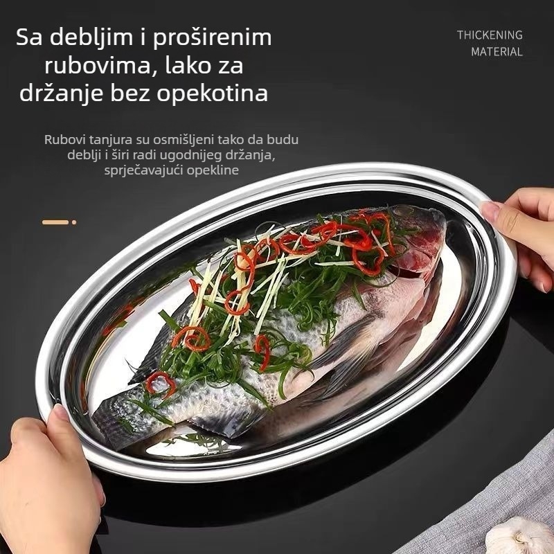 Tava za ribu od nehrđajućeg čelika, nepravilnog oblika, polirana površina, pogodna za mikrovalnu pećnicu, mogućnost prilagođavanja logotipa