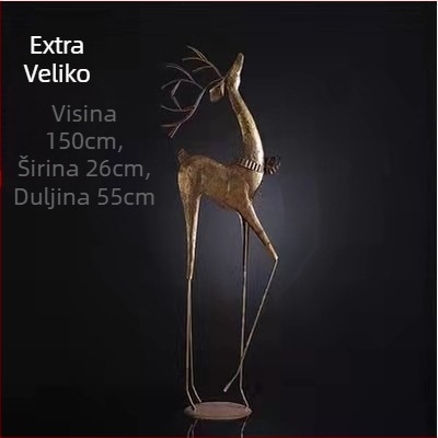 Metalni jelen na podu – dekorativna skulptura za dnevni boravak i hodnik, životinjska figura od metala, pakirano u kartonsku ambalažu.
