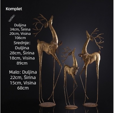 Metalni jelen na podu – dekorativna skulptura za dnevni boravak i hodnik, životinjska figura od metala, pakirano u kartonsku ambalažu.