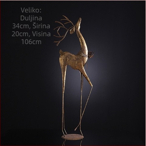 Metalni jelen na podu – dekorativna skulptura za dnevni boravak i hodnik, životinjska figura od metala, pakirano u kartonsku ambalažu.