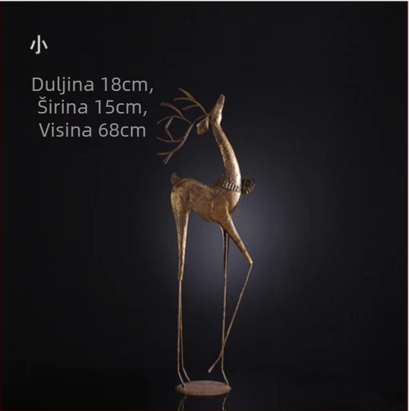 Metalni jelen na podu – dekorativna skulptura za dnevni boravak i hodnik, životinjska figura od metala, pakirano u kartonsku ambalažu.
