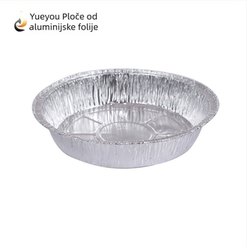 Aluminijska posuda za pečenje od aluminijske folije, okruglog oblika, rađena od rastezanja i štancanja, težina 0,059 kg, blister pakiranje 4 komada.