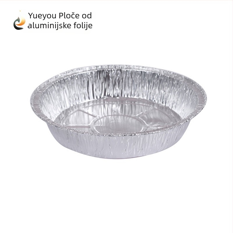 Aluminijska posuda za pečenje od aluminijske folije, okruglog oblika, rađena od rastezanja i štancanja, težina 0,059 kg, blister pakiranje 4 komada.