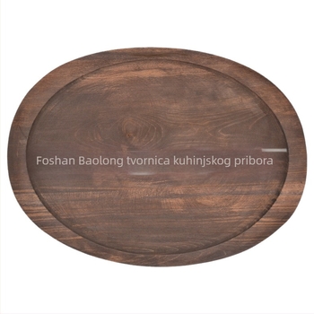 Baolong Kitchenware lijevana tava za pečenje i prženje s ovalnom drvenom bazom za vanjsku komercijalnu upotrebu