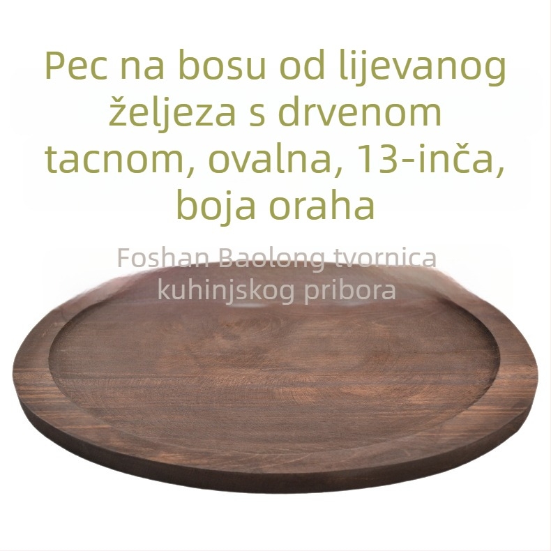 Baolong Kitchenware lijevana tava za pečenje i prženje s ovalnom drvenom bazom za vanjsku komercijalnu upotrebu