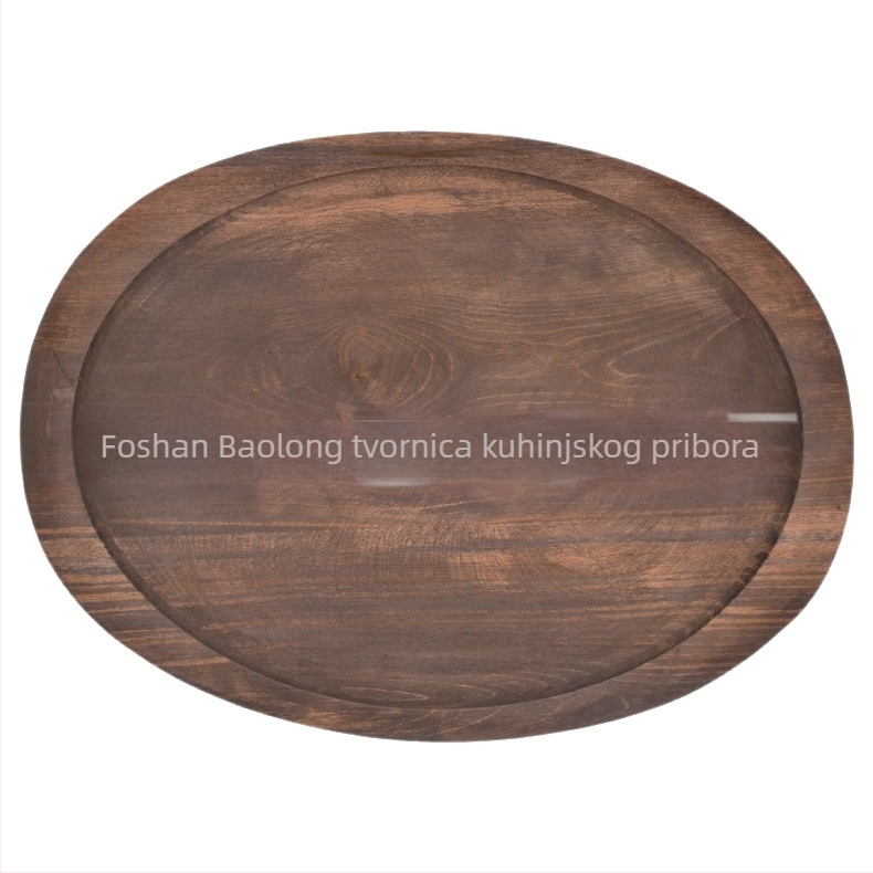 Baolong Kitchenware lijevana tava za pečenje i prženje s ovalnom drvenom bazom za vanjsku komercijalnu upotrebu