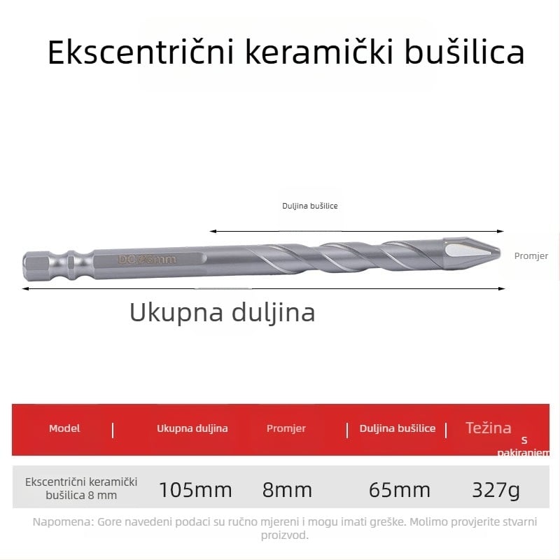 Dijamantni bušilica s pilastim zubima, ekscentrni dizajn, četiri vlakna, šestougački držač, za keramiku i beton