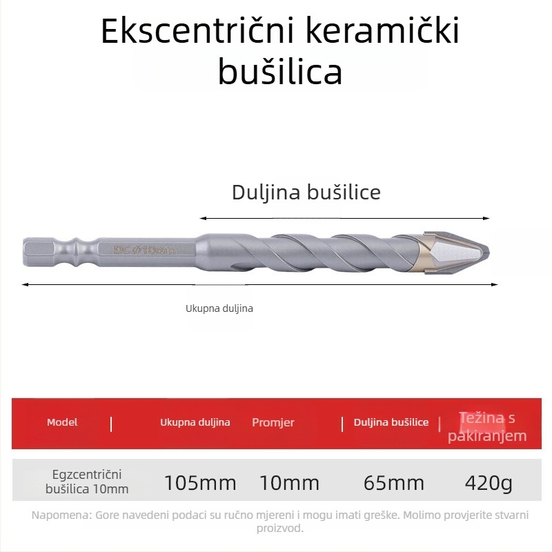 Dijamantni bušilica s pilastim zubima, ekscentrni dizajn, četiri vlakna, šestougački držač, za keramiku i beton