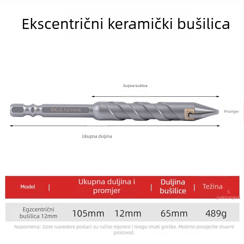 Dijamantni bušilica s pilastim zubima, ekscentrni dizajn, četiri vlakna, šestougački držač, za keramiku i beton