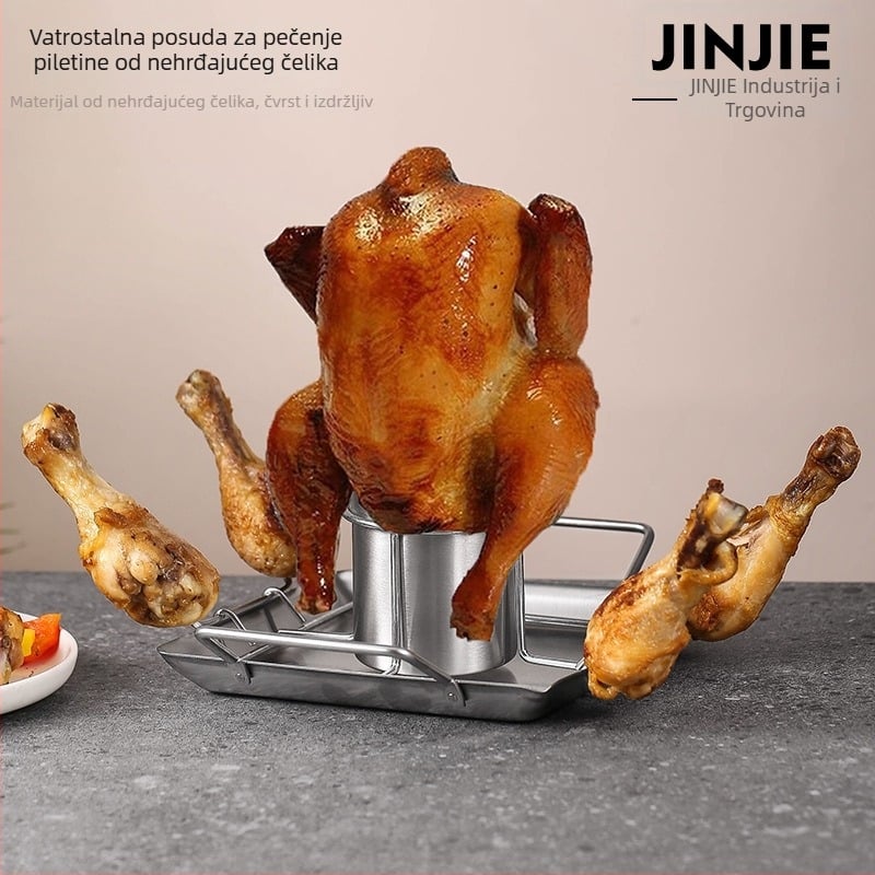 Nehrđajuća čelična sklopiva grill rešetka za piletinu i puretinu, prijenosna, kvadratnog oblika, 624 g