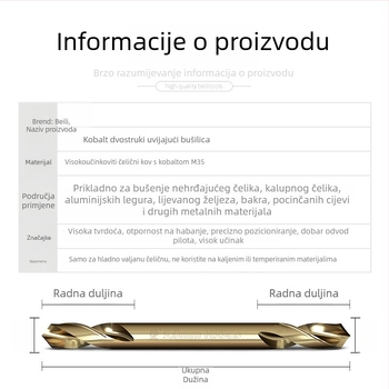 Bailey dvostrano bušilica s sadržajem kobalta za 304 nehrđajući čelik – pogodno za metalne legure i aluminijske legure