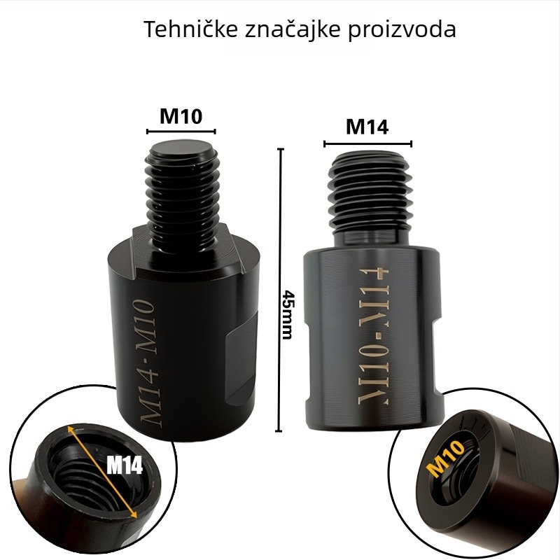 Adapter za kutnu brusilicu M14 na M10, navojev konektor, pretvarač za bitove, karbonsko čelika — Rich Rock