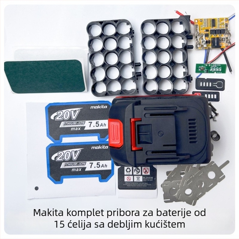 Makita stil 18650 paket baterija s debelim kućištem i prikazom napona – kompletan set dodatne opreme, 10/15 ćelija, plastična konstrukcija