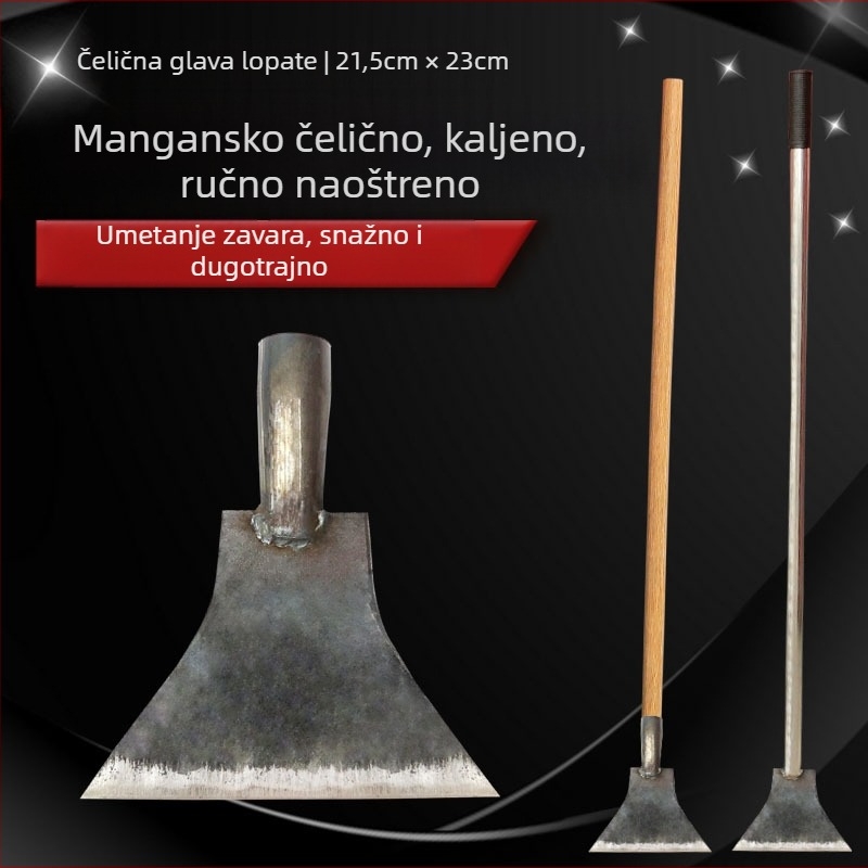 Zidna lopatica s drvenom drškom, produžena, teška, od mangan čelika, za kućnu dekoraciju