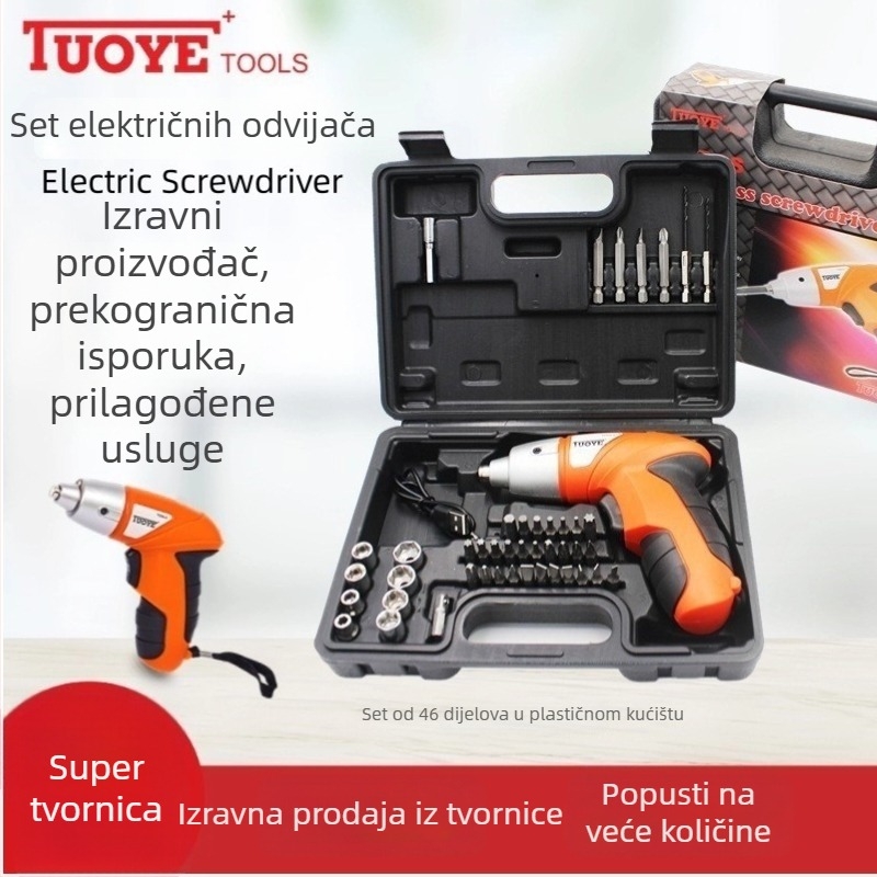 TUOYE Mini bežični električni odvijač s četkasti motorom i set pištolne bušilice, DC ≤ 48V, naprijed/nazad