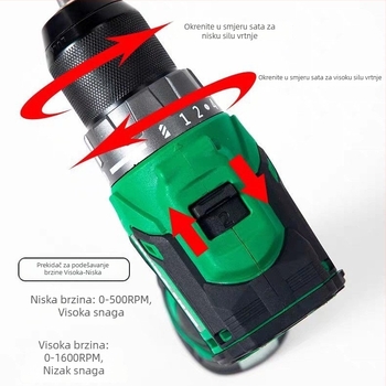 Ruib 16V bez četkica ručna bušilica visokog momenta BD-16T, punjiva Li-ion baterija, glatka regulacija brzine, 0–1600 rpm, naprijed/natrag, za kućnu upotrebu