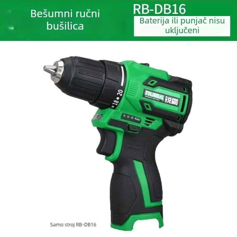 Ruib 16V bez četkica ručna bušilica visokog momenta BD-16T, punjiva Li-ion baterija, glatka regulacija brzine, 0–1600 rpm, naprijed/natrag, za kućnu upotrebu