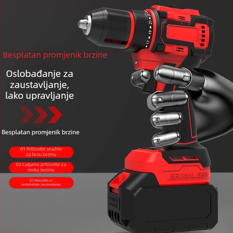 Guofan Bežično bušilica‑odvijač s pištoljnim držajem, 18–21V Li‑ion, fiksna brzina, za zavrtanje i bušenje metala i betona