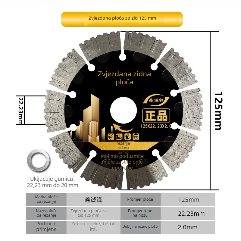 Dijamantni disk za beton – marka Xin Chengfeng, model King Kong Slot, proces sinteriranja, pogodan za obradu betona