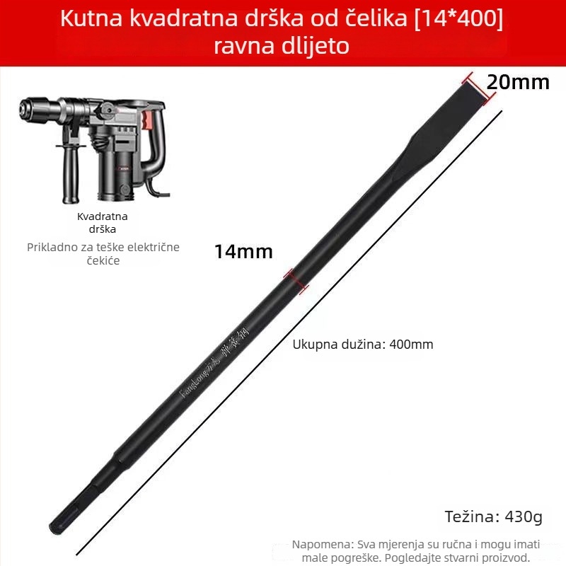 Industrijski set dlijeta za elektromehanički čekić od opružnog čelika — oštar vrh, kvadratni vrh, šesterostruki vrh i ravni klin za betonske zidove (model 65A)