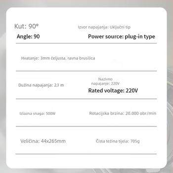Ručni električni alat za čišćenje fuge na pločicama s podešavanjem brzine, 90° kutni nastavak, kompaktan, za brušenje, poliranje, rezanje i graviranje, napajanje iz mreže 110–220V