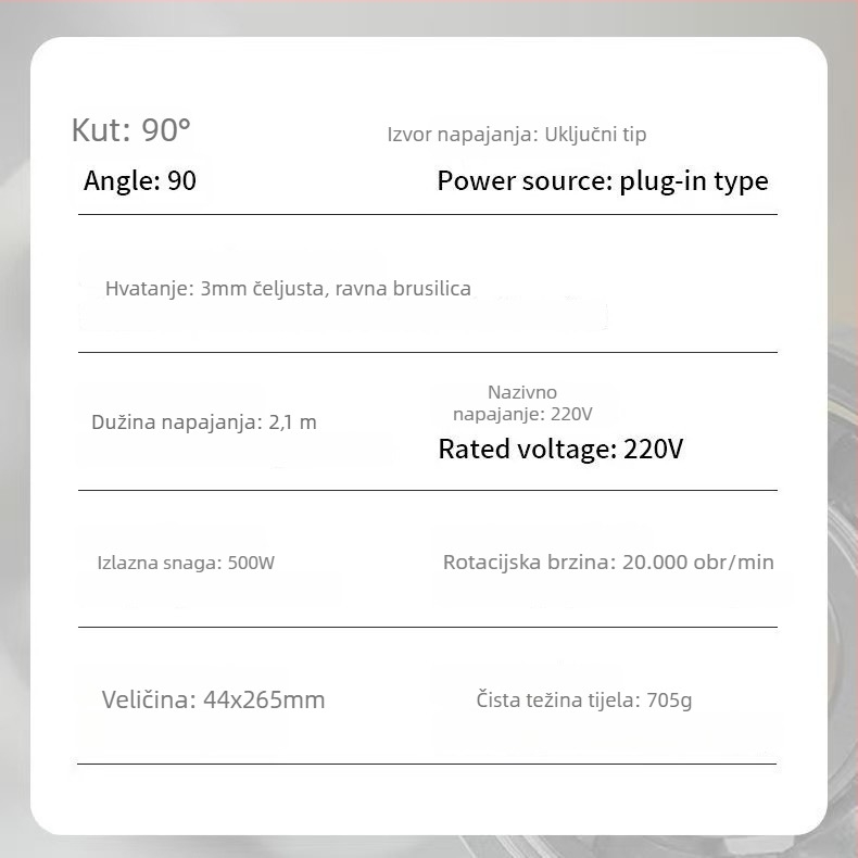 Ručni električni alat za čišćenje fuge na pločicama s podešavanjem brzine, 90° kutni nastavak, kompaktan, za brušenje, poliranje, rezanje i graviranje, napajanje iz mreže 110–220V