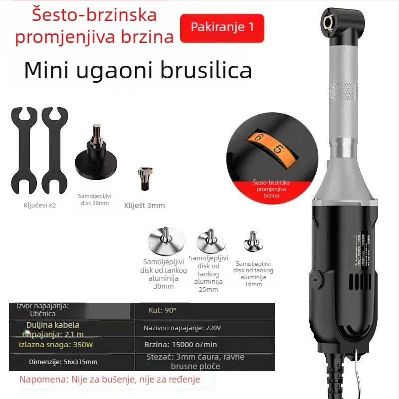 WANSHENG 90° kutna brusilica za graviranje i poliranje, šestostupanjska regulacija, mrežno napajanje, 110–240V