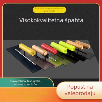 Špatula za žbuku od nehrđajućeg čelika s debelom oštricom i dugom drvenom drškom za podne zidarske radove