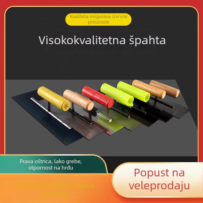 Špatula za žbuku od nehrđajućeg čelika s debelom oštricom i dugom drvenom drškom za podne zidarske radove