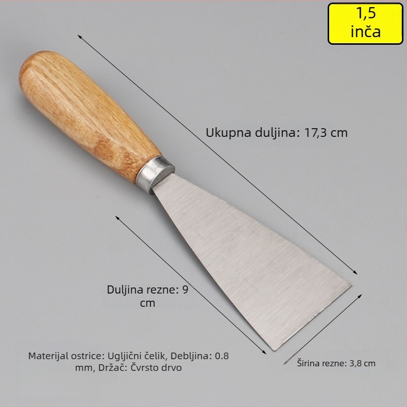 Špachtla za kit s drvenom ručkom, oštrica od 45# čelika, serija čvrstog drveta s okruglom ručkom, pogodna za uklanjanje prašine i nanošenje kita