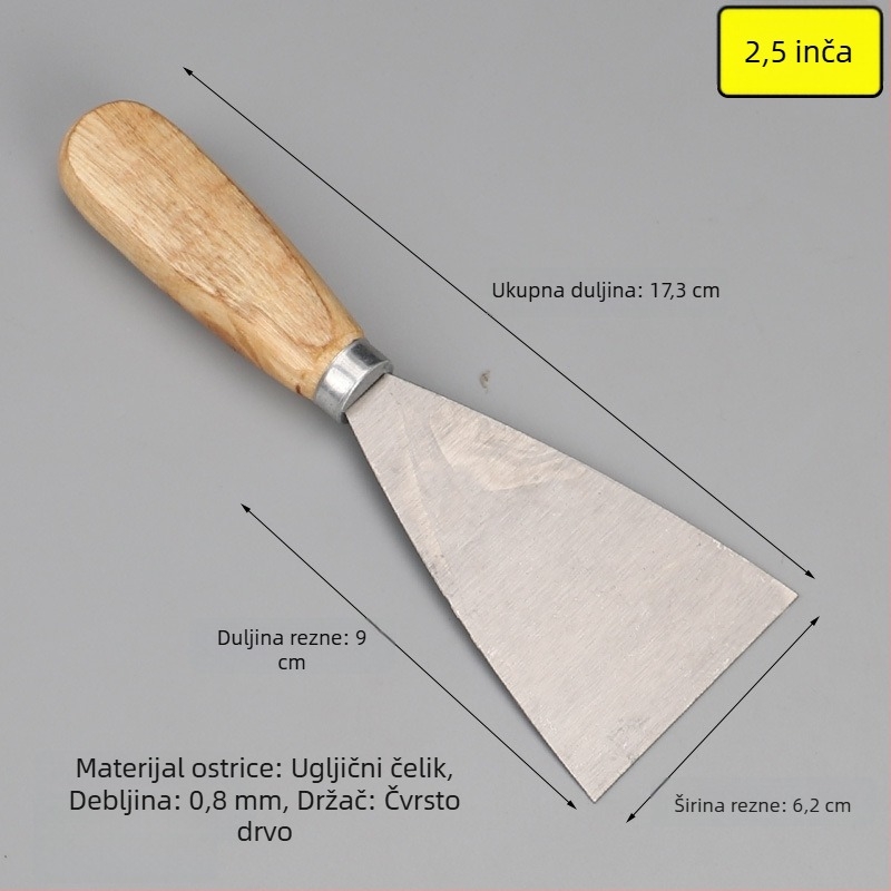 Špachtla za kit s drvenom ručkom, oštrica od 45# čelika, serija čvrstog drveta s okruglom ručkom, pogodna za uklanjanje prašine i nanošenje kita