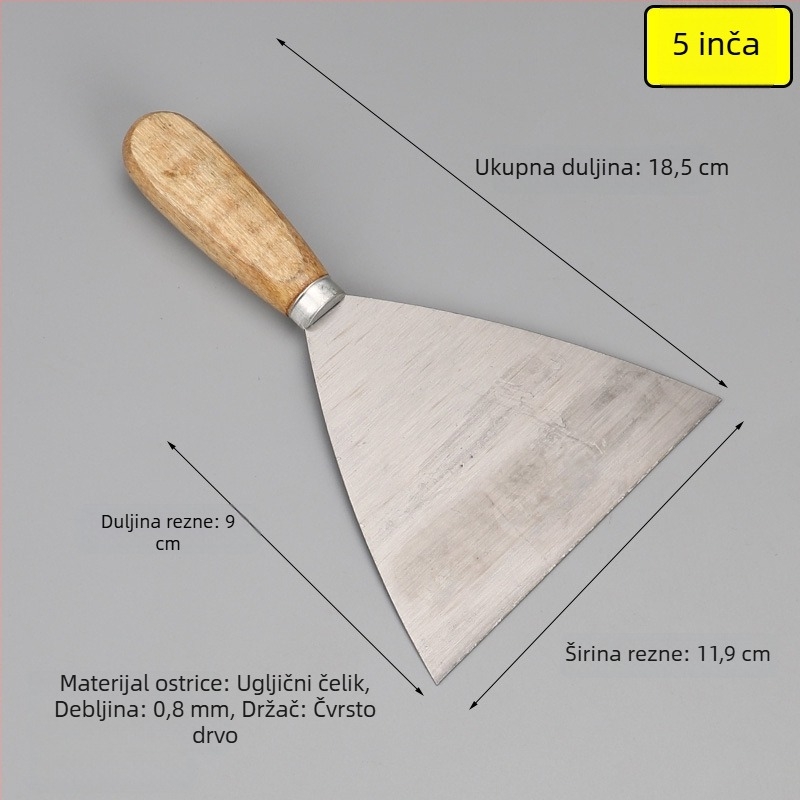 Špachtla za kit s drvenom ručkom, oštrica od 45# čelika, serija čvrstog drveta s okruglom ručkom, pogodna za uklanjanje prašine i nanošenje kita