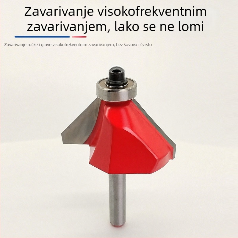 Drvna freza s 45° usjekom i polukružnim reljefom; kompatibilna s glodalicama; obrađuje drvo, MDF i laminirane ploče