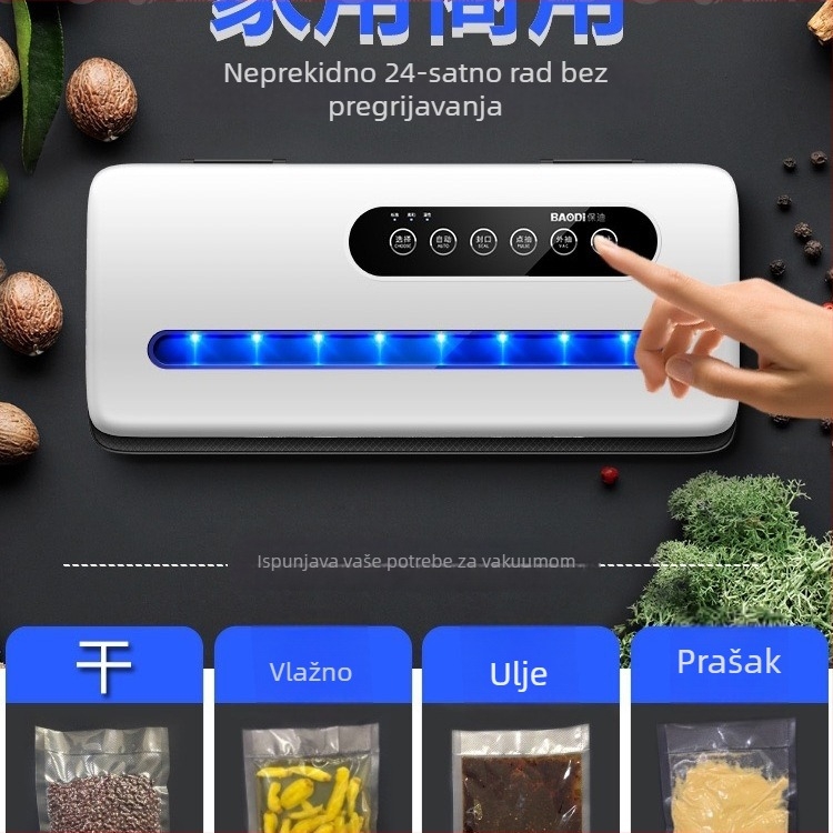 Mašina za vakuumsko pakiranje hrane, automatska, očuvanje svježine, pakiranje kompresijskim vrećicama, pogodna za male kućne i poslovne potrebe