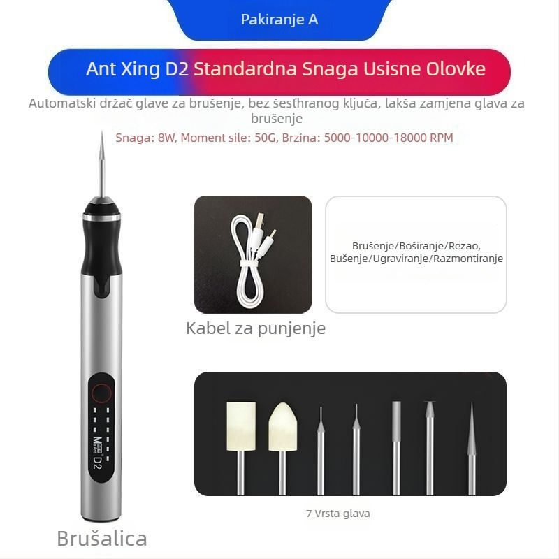 D2 Mini Ručni Električni Brusni Olovka za Graviranje i Poliranje — Napajanje 5V, Bez Kontrole Brzine