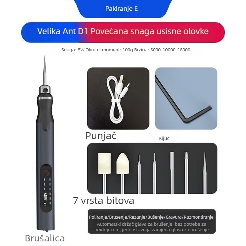 D2 Mini Ručni Električni Brusni Olovka za Graviranje i Poliranje — Napajanje 5V, Bez Kontrole Brzine