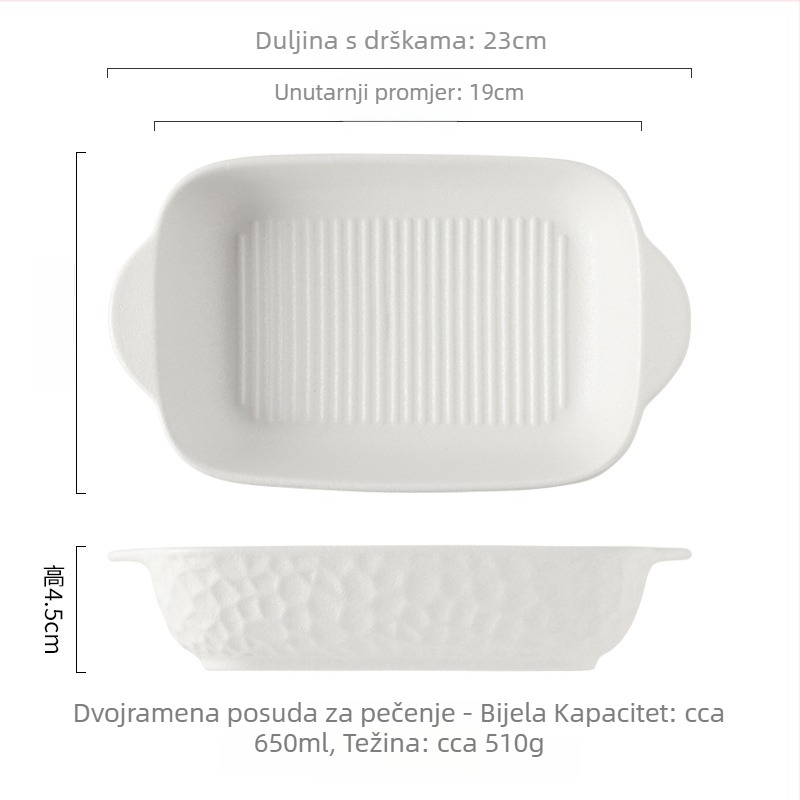Bailunju porculanski dvodržni pleh za pečenje s kamenim uzorkom, podglazurna završna obrada, nepravilni oblik, pogodan za mikrovalnu pećnicu