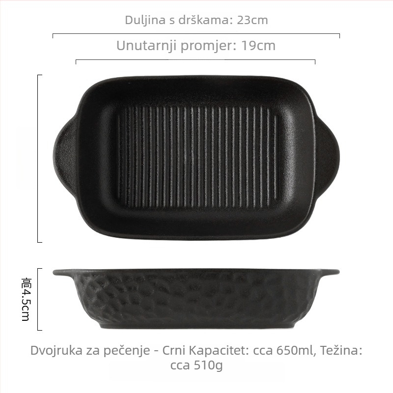 Bailunju porculanski dvodržni pleh za pečenje s kamenim uzorkom, podglazurna završna obrada, nepravilni oblik, pogodan za mikrovalnu pećnicu