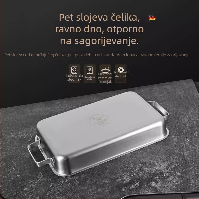 Pravokutna ploča od 316 nerđajućeg čelika za roštiljanje ribe na indukcijskoj ploči, polirana površina, bez premaza