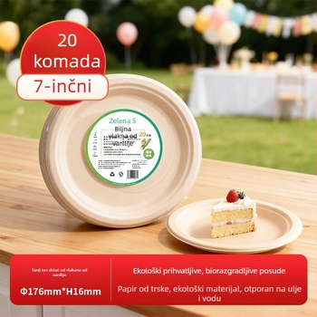Kružna jednokratna ploča za obrok od šećerne trstike, biorazgradiva, debela konstrukcija, pogodna za mikrovalnu pećnicu, 20 komada u pakiranju