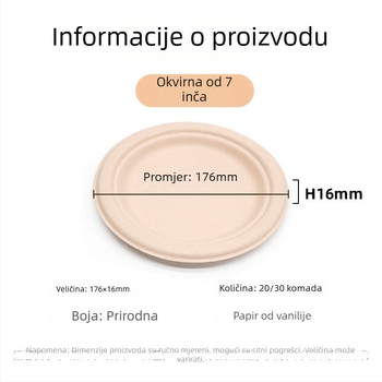 Kružna jednokratna ploča za obrok od šećerne trstike, biorazgradiva, debela konstrukcija, pogodna za mikrovalnu pećnicu, 20 komada u pakiranju