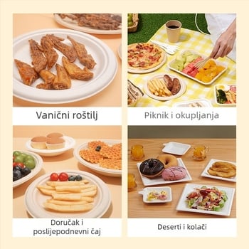 Kružna jednokratna ploča za obrok od šećerne trstike, biorazgradiva, debela konstrukcija, pogodna za mikrovalnu pećnicu, 20 komada u pakiranju